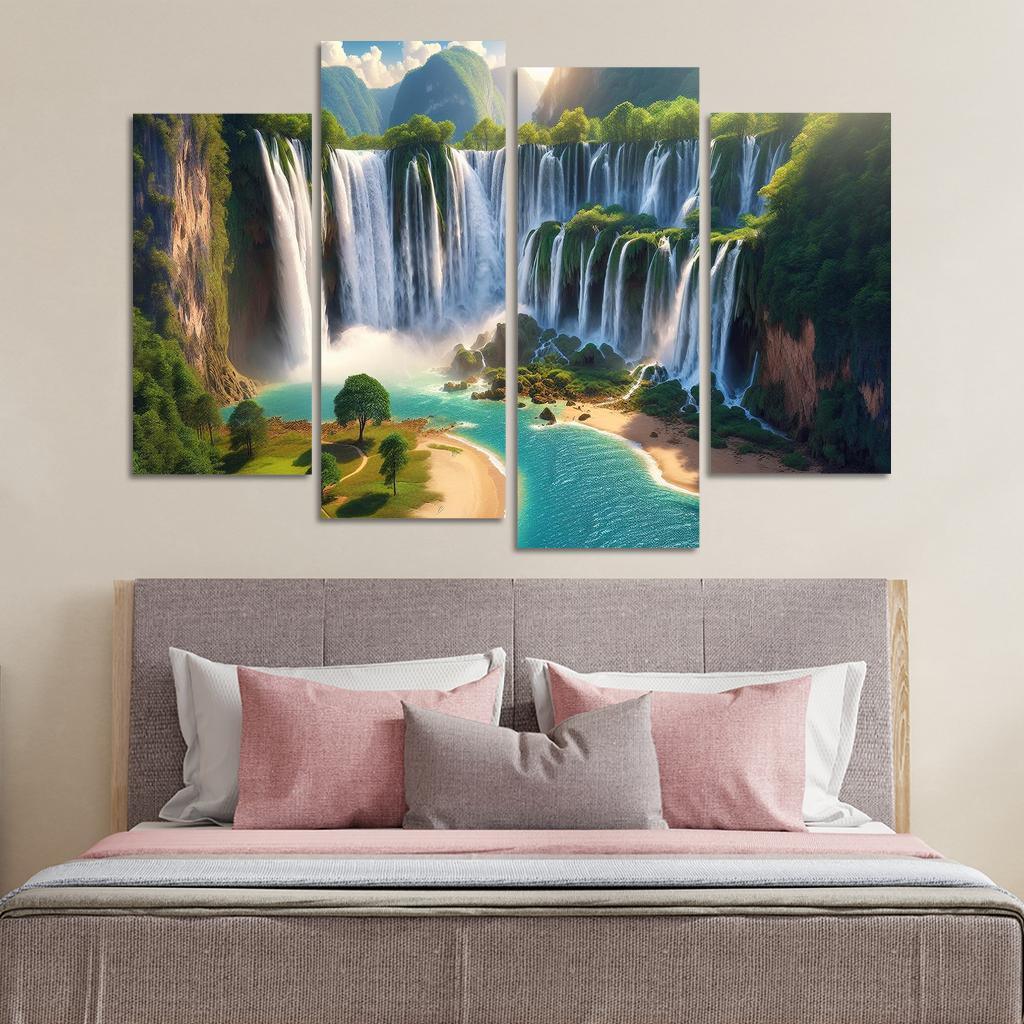 Hidden Falls Beach Waterfall Oasis Abstract Paintings Frame