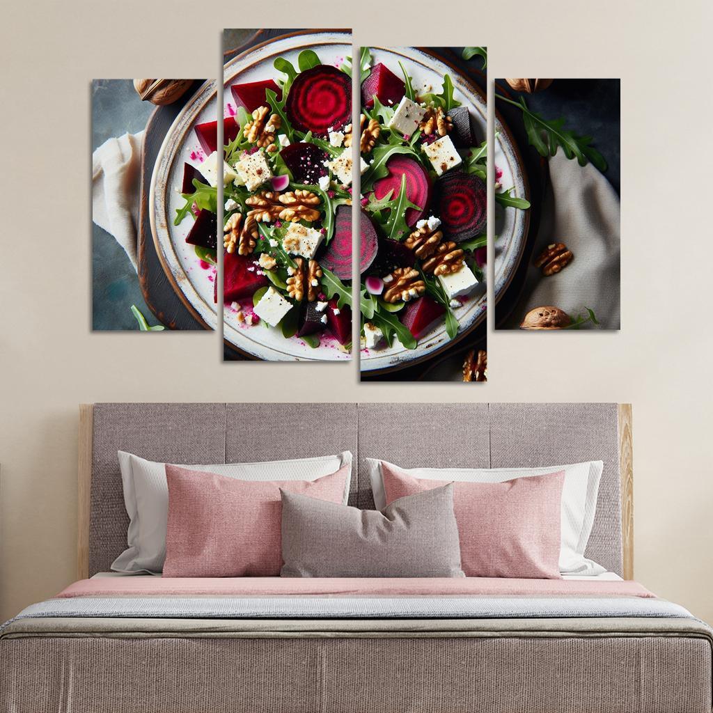 Beetroot and Feta Salad with Walnut Dressing 4 Piece HD Canvas Wall Art-Original Frame