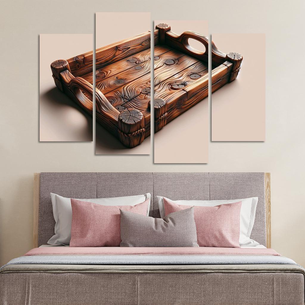 Rustic Wooden Tray with Handles 4 Piece HD Canvas Wall Art-Original Frame