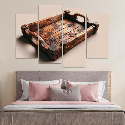Rustic Wooden Tray with Handles 4 Piece HD Canvas Wall Art-Original Frame