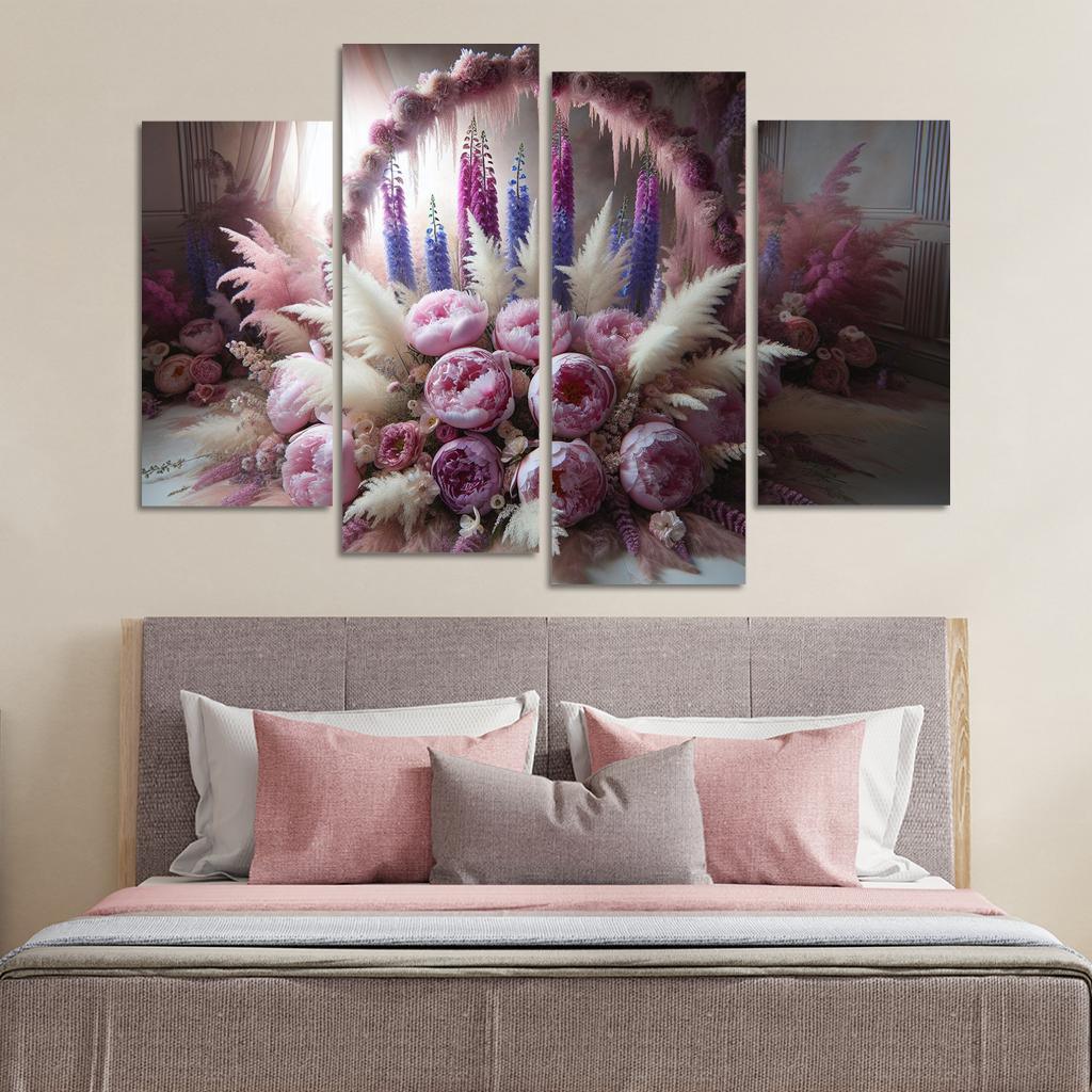 Ethereal Garden A Fairy Tale Floral Display 4 Piece HD Canvas Wall Art-Original Frame