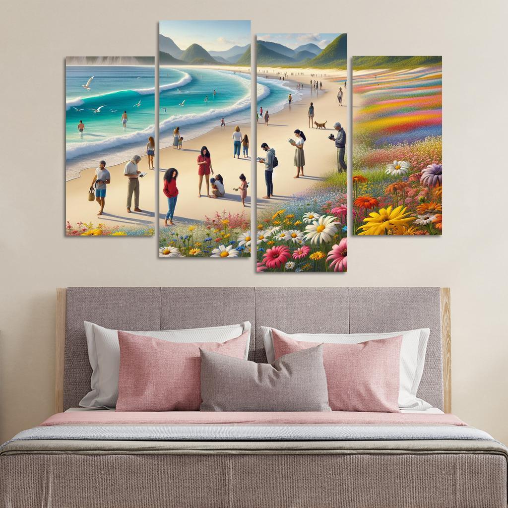 Wildflower Bay Nature's Blooming Beach Canvas Paintings Frame