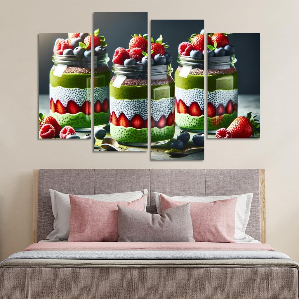 Matcha Chia Seed Pudding 4 Piece HD Canvas Wall Art-Original Frame