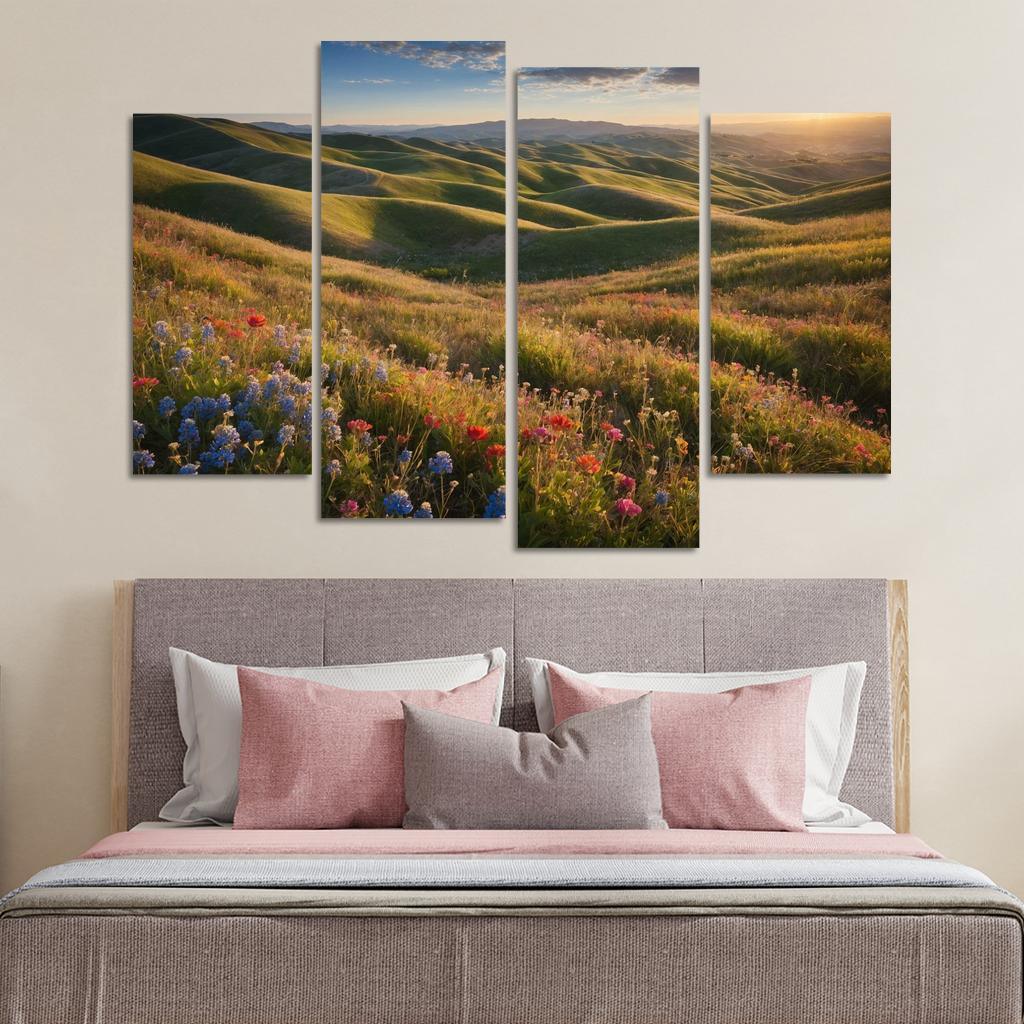 The Colorful Embrace Of Flowering Hillsides Multi-panel Paintings