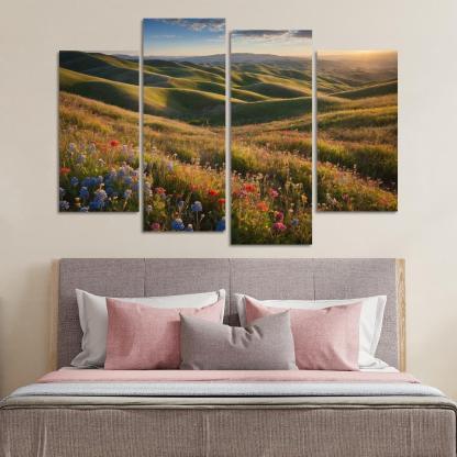 The Colorful Embrace Of Flowering Hillsides Multi-panel Paintings