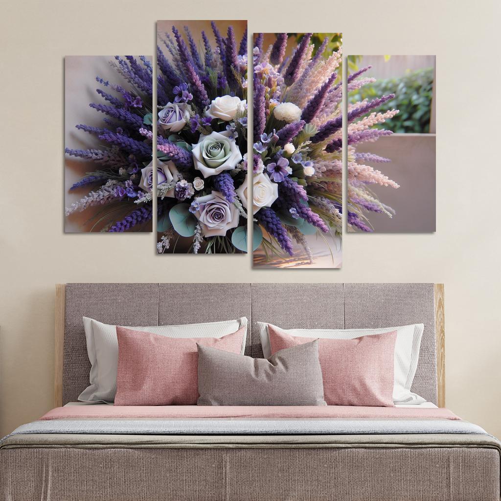 Lavender Dreams A Calming Floral Design 4 Piece HD Canvas Wall Art-Original Frame