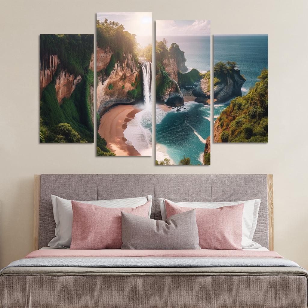 Cascading Waterfalls Beach Modern Paintings Frame