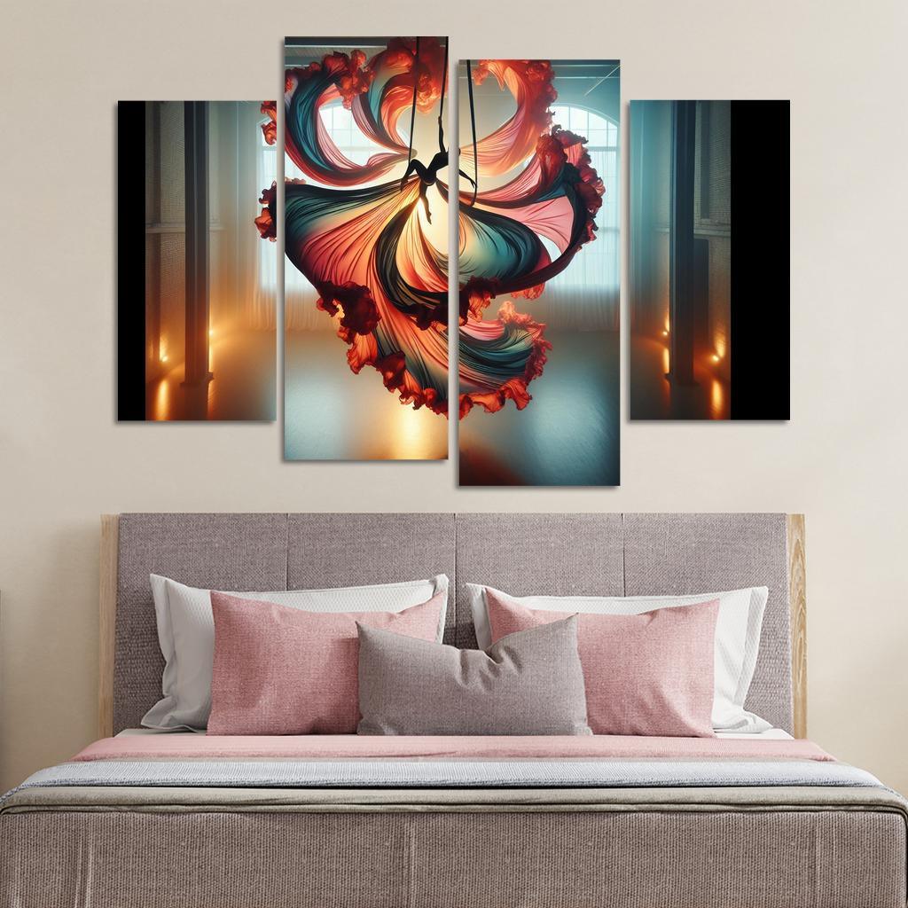 Aerial Silks Dance in the Air 4 Piece HD Canvas Wall Art-Original Frame