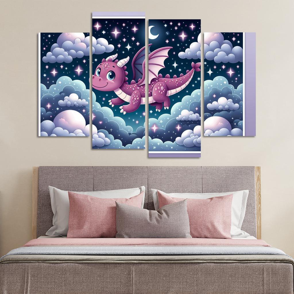 Dreamy Dragon 4 Piece HD Canvas Wall Art-Original Frame