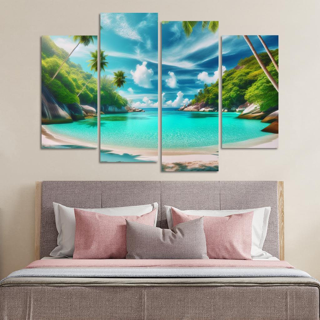 Whispering Palms Cove 4 Piece HD Canvas Wall Art-Original Frame