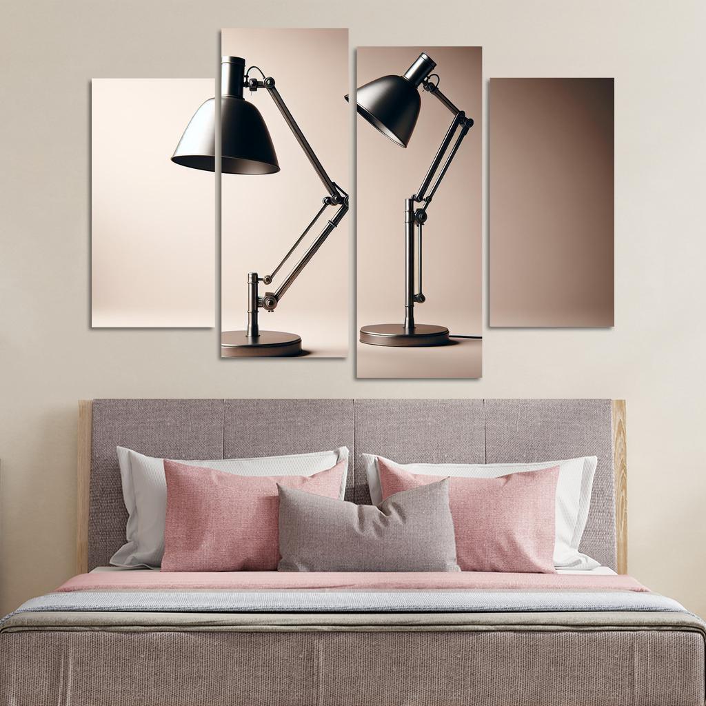 Contemporary Floor Lamp with Adjustable Shade 4 Piece HD Canvas Wall Art-Original Frame