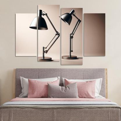 Contemporary Floor Lamp with Adjustable Shade 4 Piece HD Canvas Wall Art-Original Frame