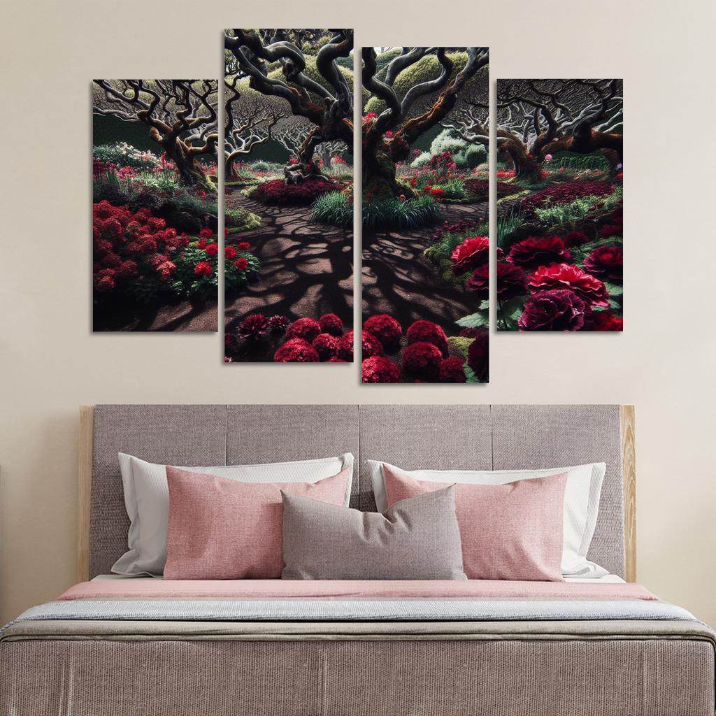 Eclipsed Garden Nature's Gothic Rebirth 4 Piece HD Canvas Wall Art-Original Frame