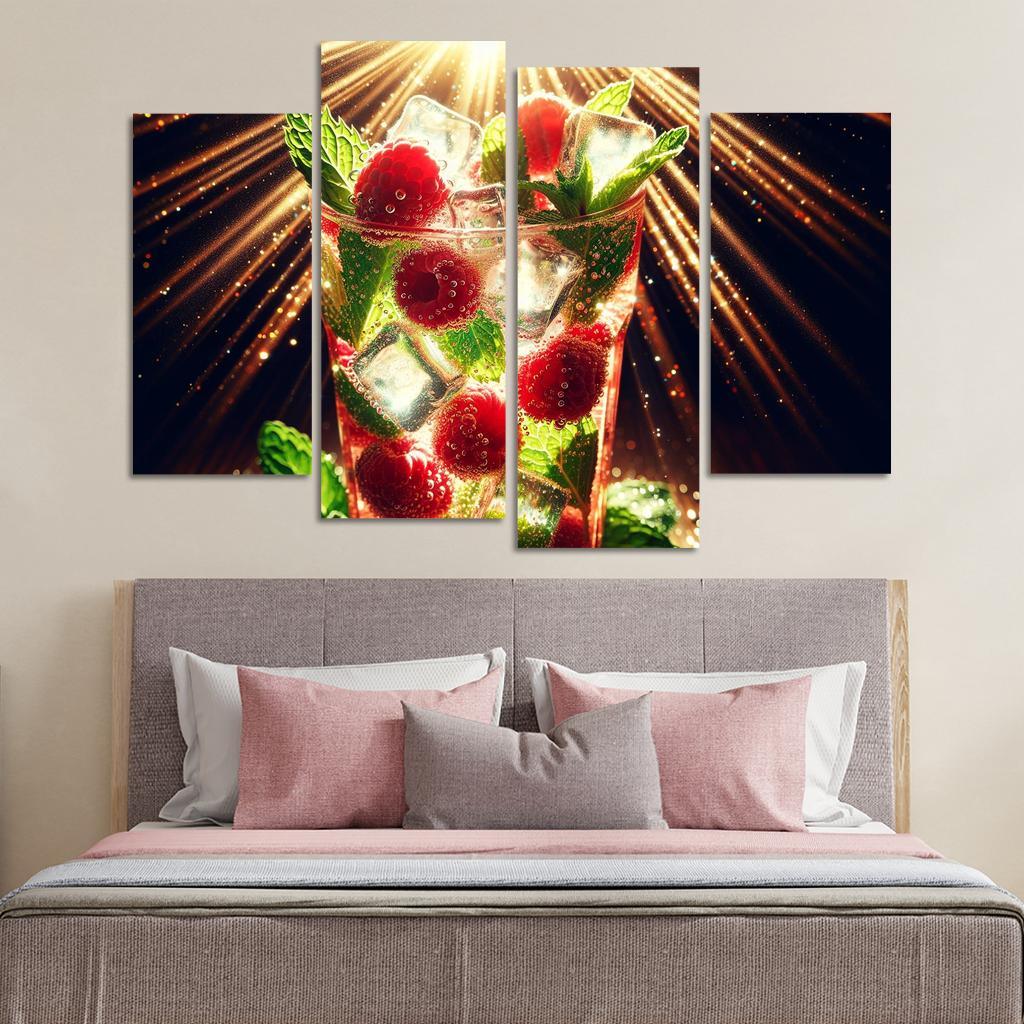 Raspberry Mint Sparkler 4 Piece HD Canvas Wall Art-Original Frame