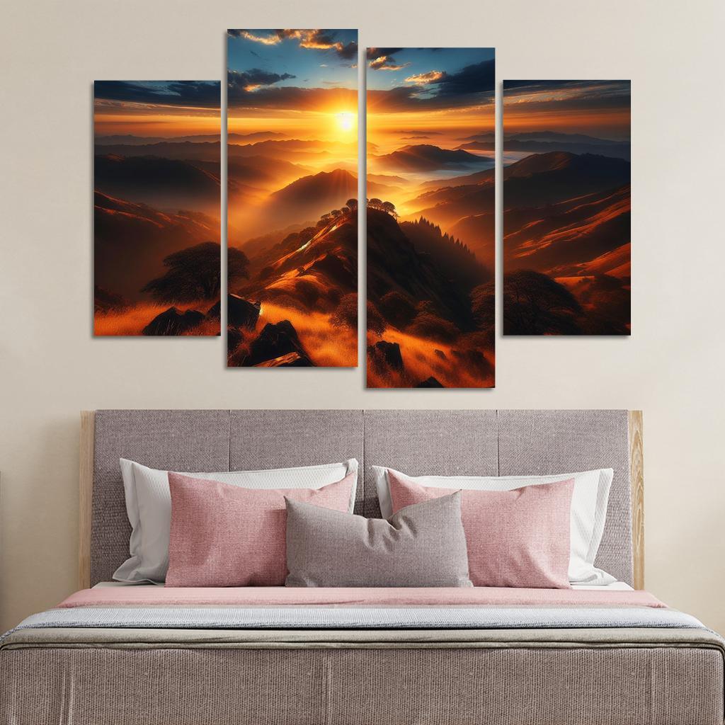 The Radiant Glow Of Sunrise Over Hilltops Custom Paintings Frame