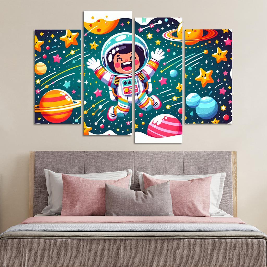 Astronaut Adventure 4 Piece HD Canvas Wall Art-Original Frame