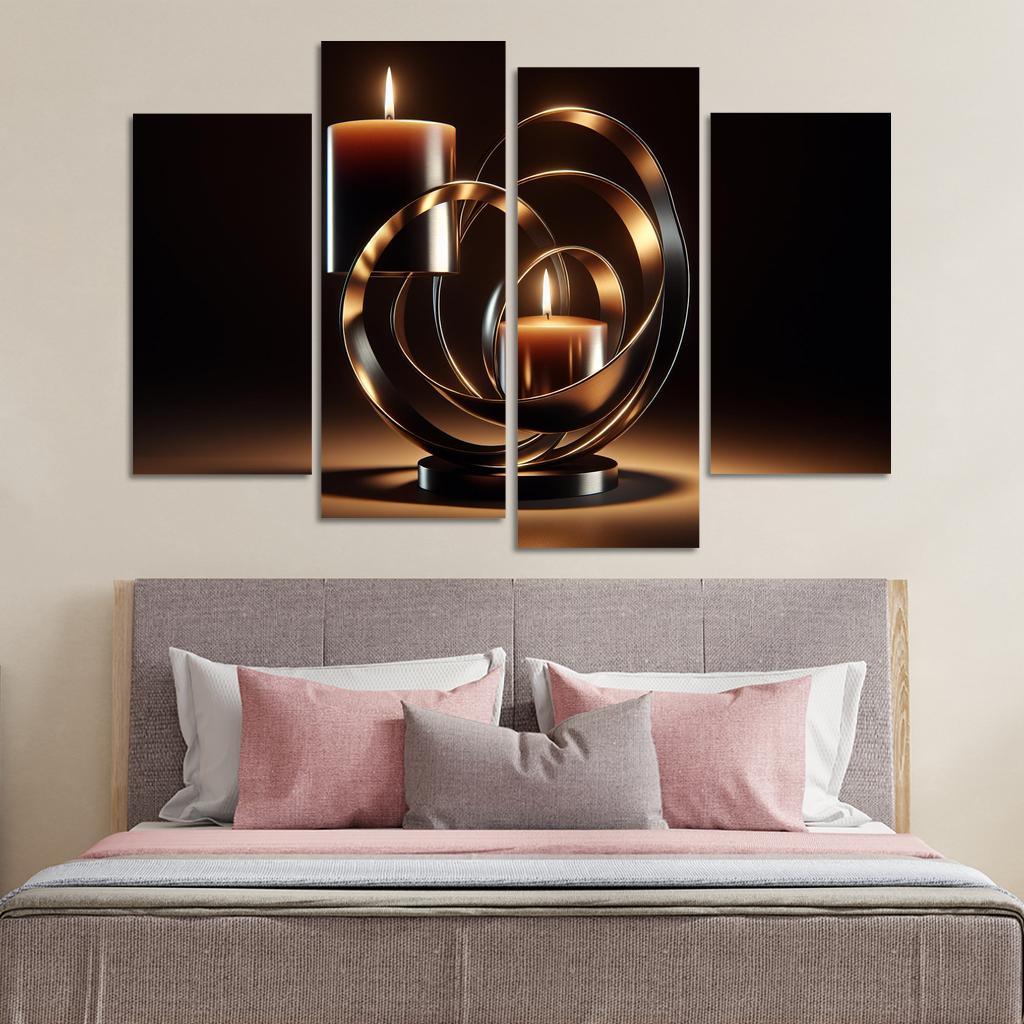 Sculptural Metal Candle Holders 4 Piece HD Canvas Wall Art-Original Frame