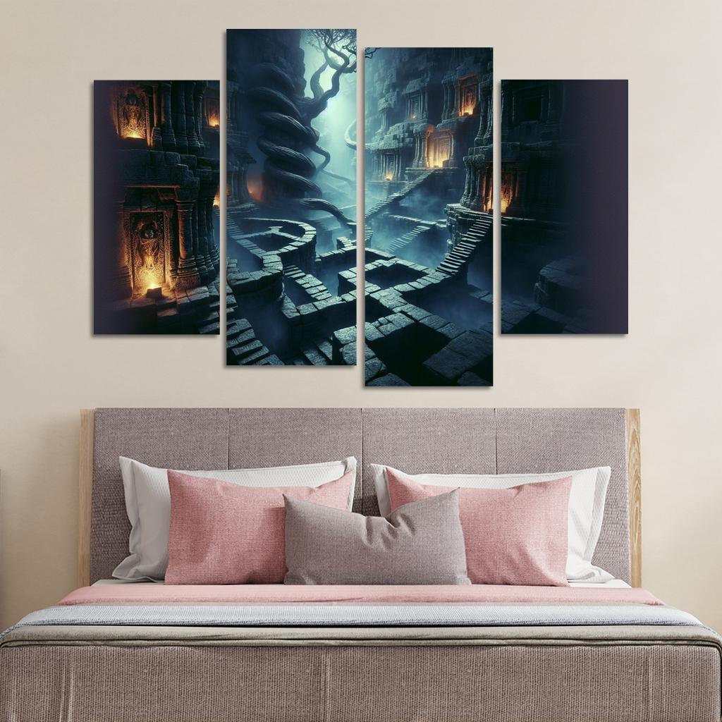 Eclipsed Labyrinth The Maze of Shadows 4 Piece HD Canvas Wall Art-Original Frame