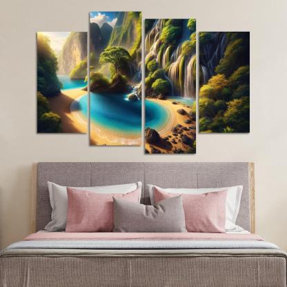 Crystal Lagoon Hidden Waterfall Escape Multi-panel Paintings