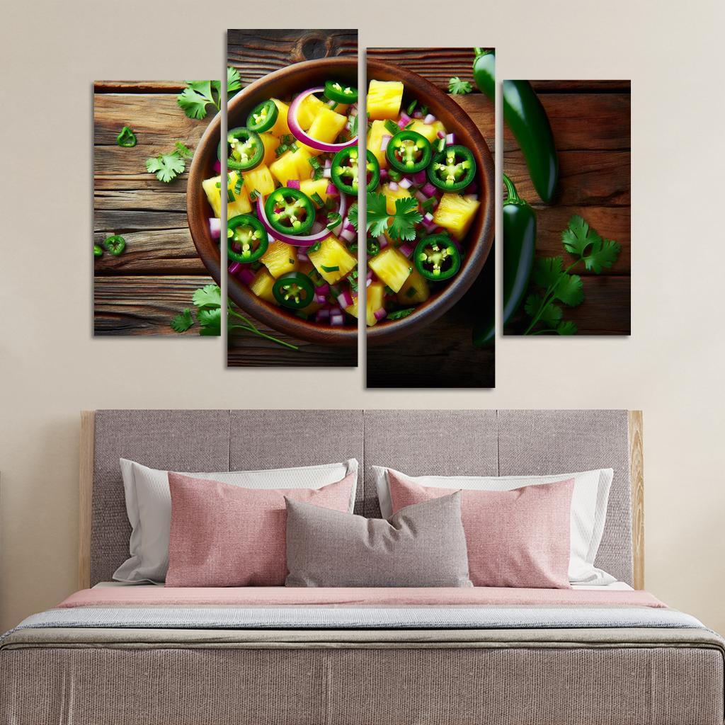 Spicy Pineapple Salsa 4 Piece HD Canvas Wall Art-Original Frame