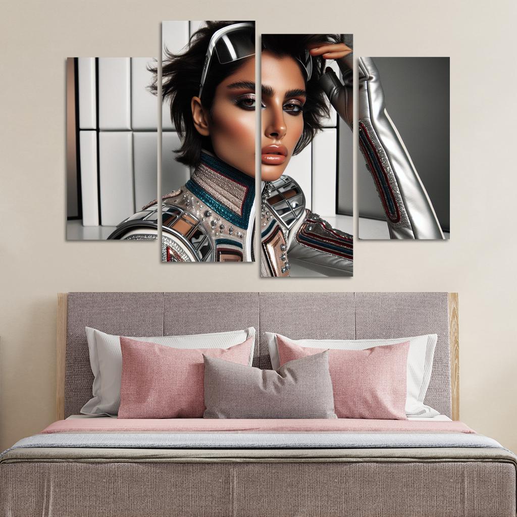 Retro Futurism Fashioning the Future 4 Piece HD Canvas Wall Art-Original Frame