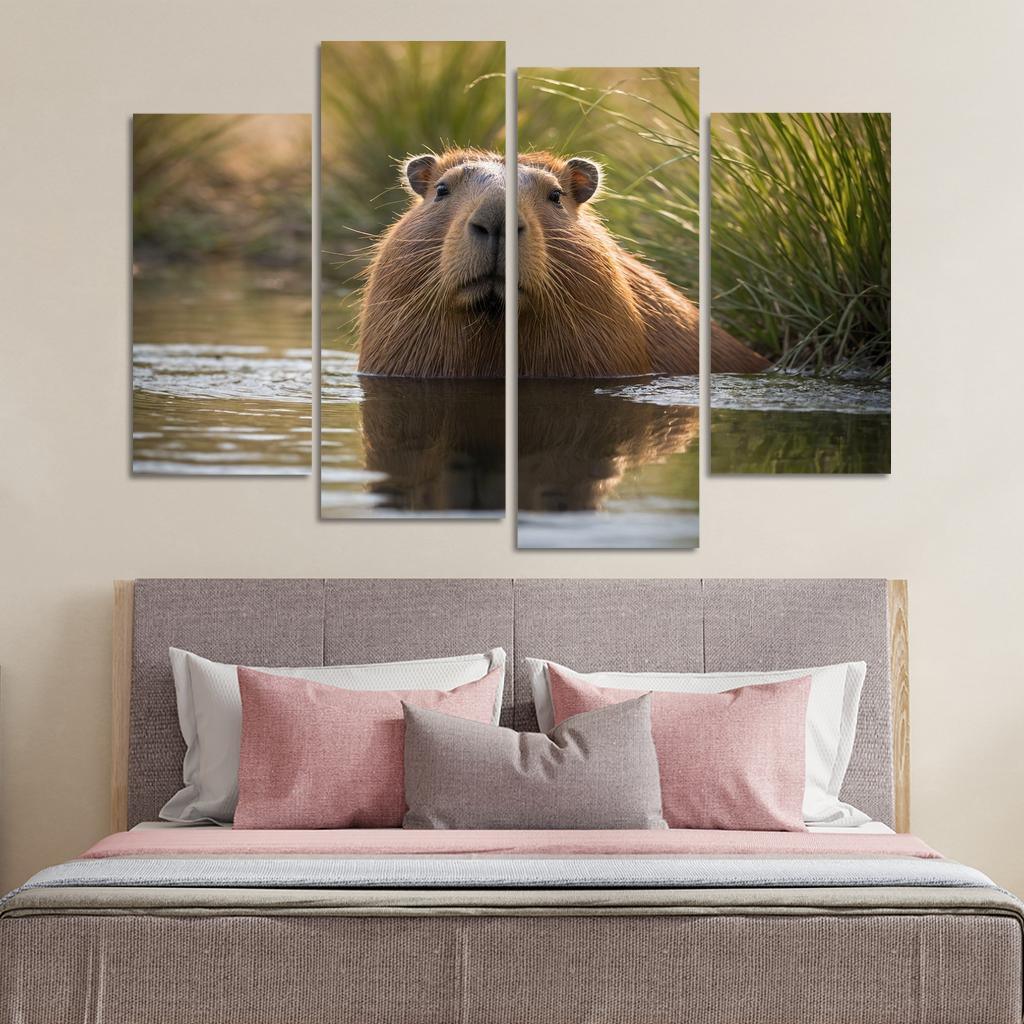 The Charming Capybara By A Waterhole Framed Paintings