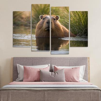 The Charming Capybara By A Waterhole Framed Paintings
