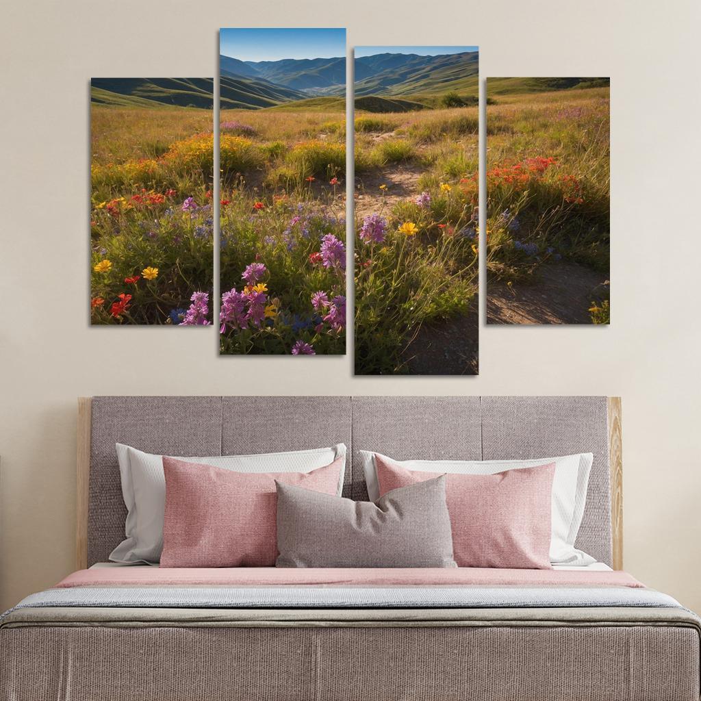 The Enchanted Valley Of Rainbow Blossoms Modern Paintings Frame