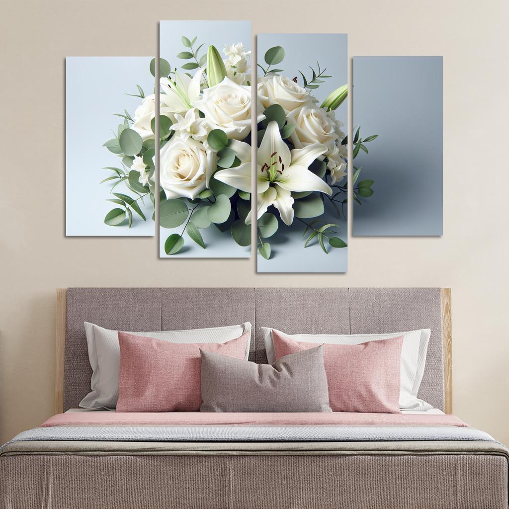 Timeless Elegance The Classic White Floral Arrangement 4 Piece HD Canvas Wall Art-Original Frame