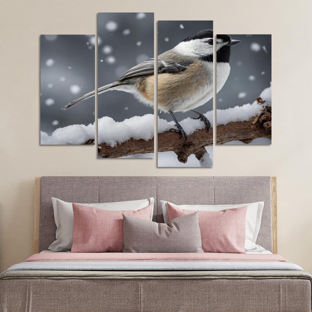 The Elegant Black-capped Chickadee In The Winter Canvas Paintings Frame
