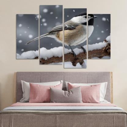 The Elegant Black-capped Chickadee In The Winter Canvas Paintings Frame
