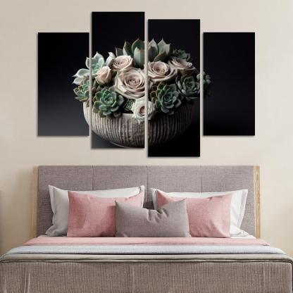 Whispers of the Desert Succulent Floral Fusion 4 Piece HD Canvas Wall Art-Original Frame