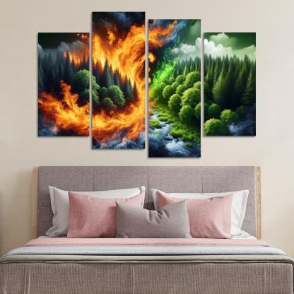 Flames of Awareness The Reality of Wildfires 4 Piece HD Canvas Wall Art-Original Frame