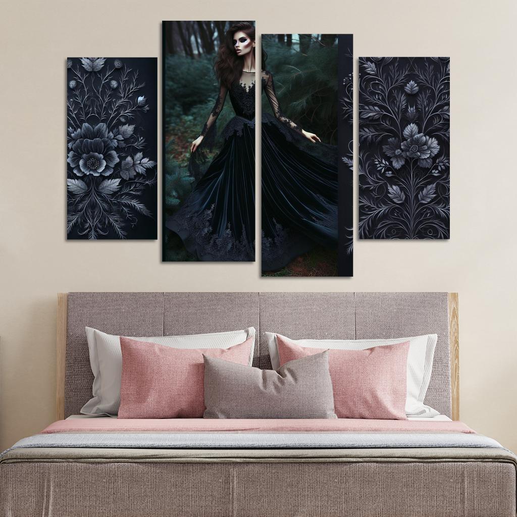 Gothic Romance Dark Elegance 4 Piece HD Canvas Wall Art-Original Frame