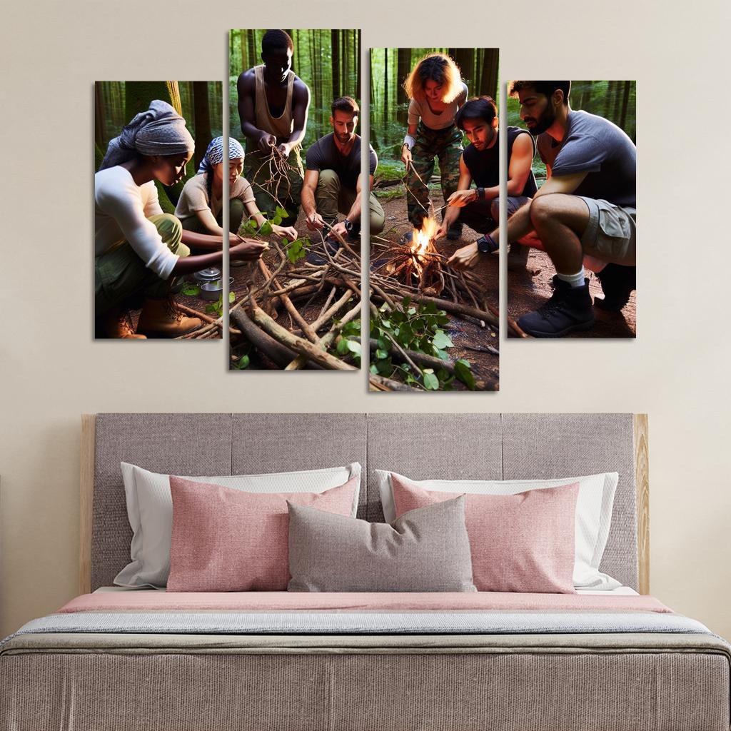 Wilderness Survival Learn the Art of Survival Skills 4 Piece HD Canvas Wall Art-Original Frame