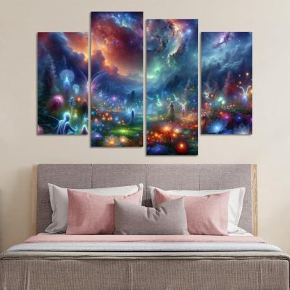 The Nebula Gardens 4 Piece HD Canvas Wall Art-Original Frame
