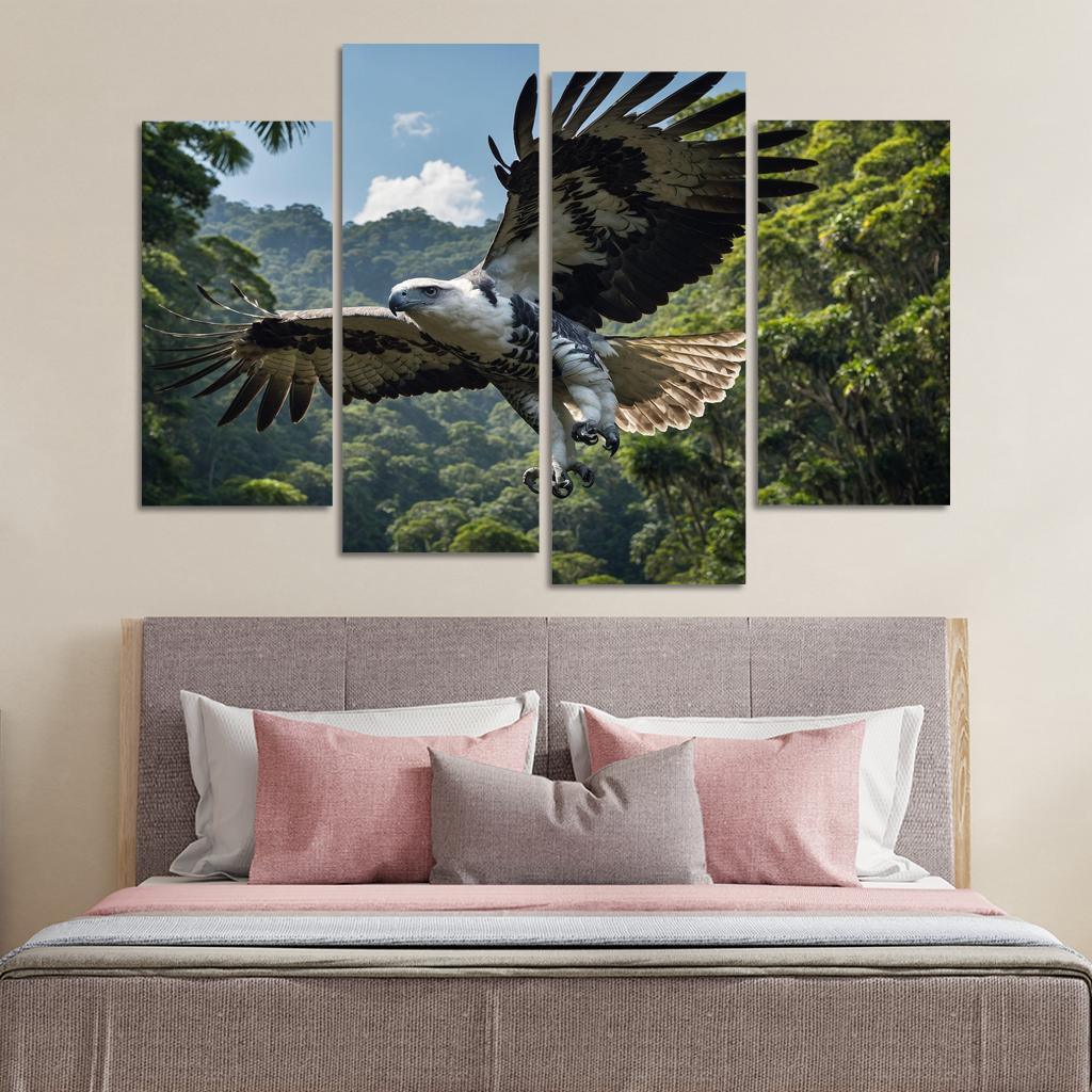 The Regal Harpy Eagle Soaring Over The Rainforest Framed Paintings
