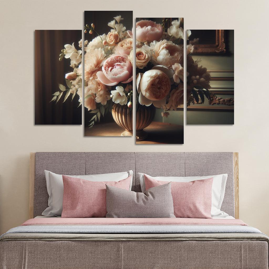 Victorian Romance A Nostalgic Floral Display 4 Piece HD Canvas Wall Art-Original Frame