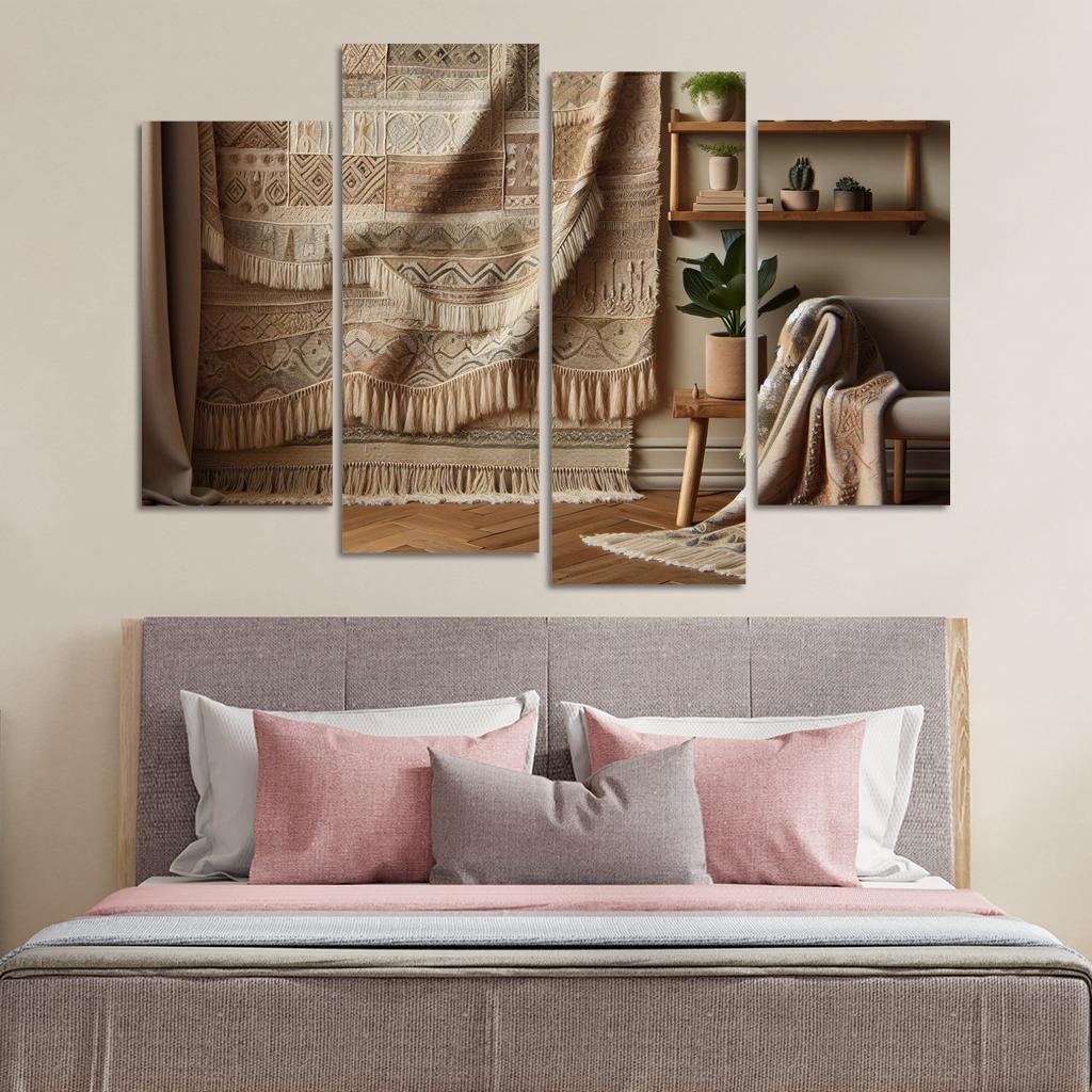 Textured Fabric Wall Hanging 4 Piece HD Canvas Wall Art-Original Frame