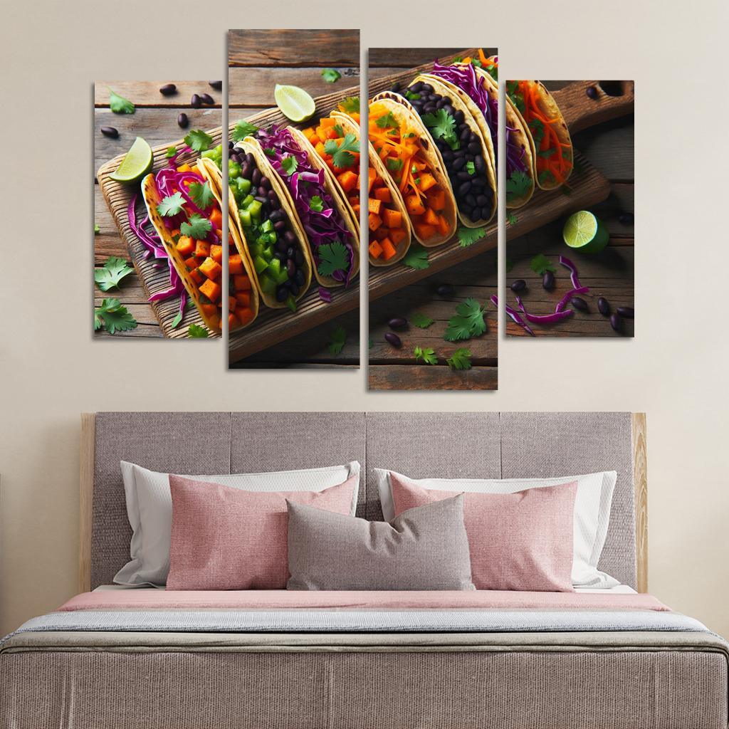 Savory Sweet Potato and Black Bean Tacos 4 Piece HD Canvas Wall Art-Original Frame