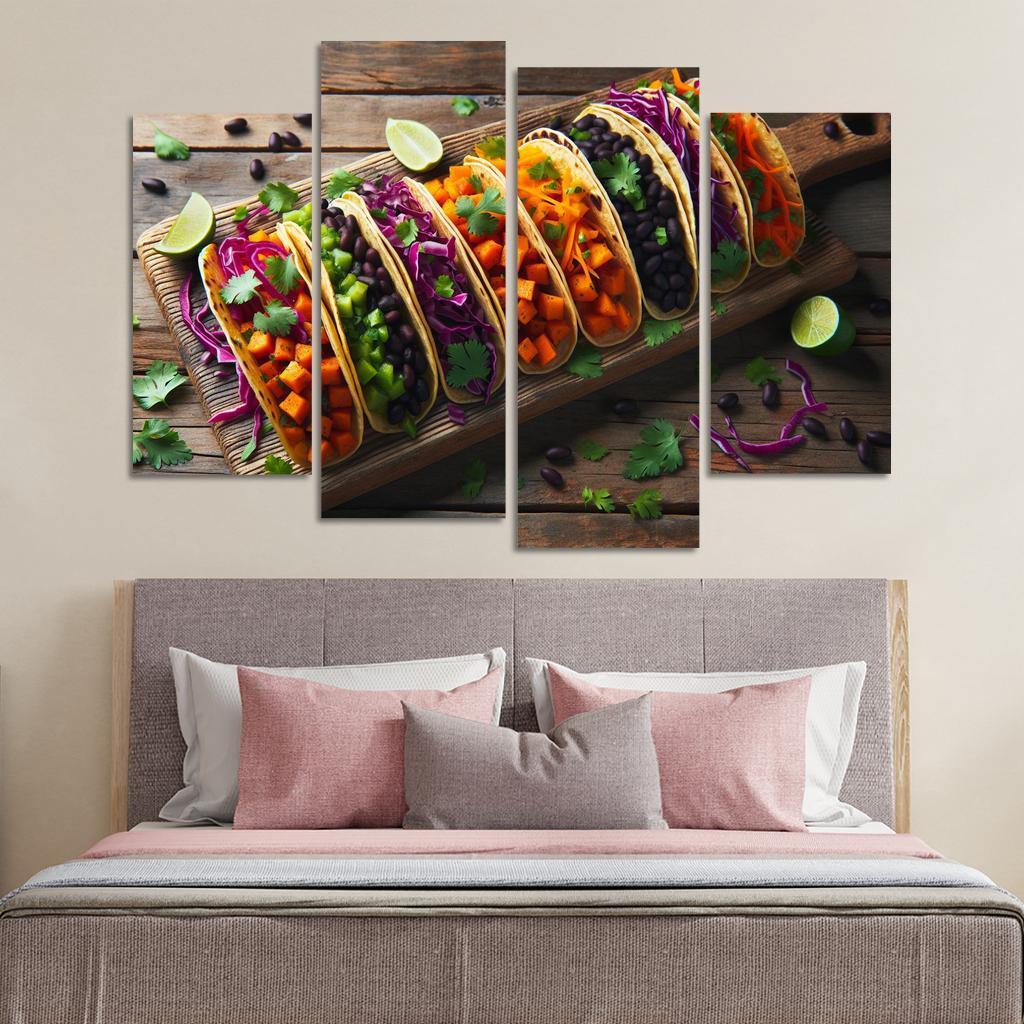 Savory Sweet Potato and Black Bean Tacos 4 Piece HD Canvas Wall Art-Original Frame