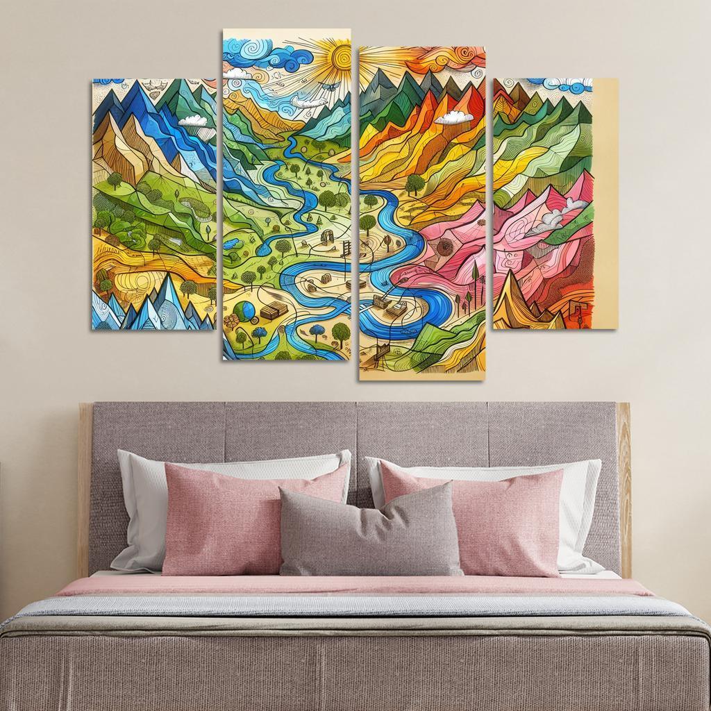 Emotional Cartography of the Heart 4 Piece HD Canvas Wall Art-Original Frame