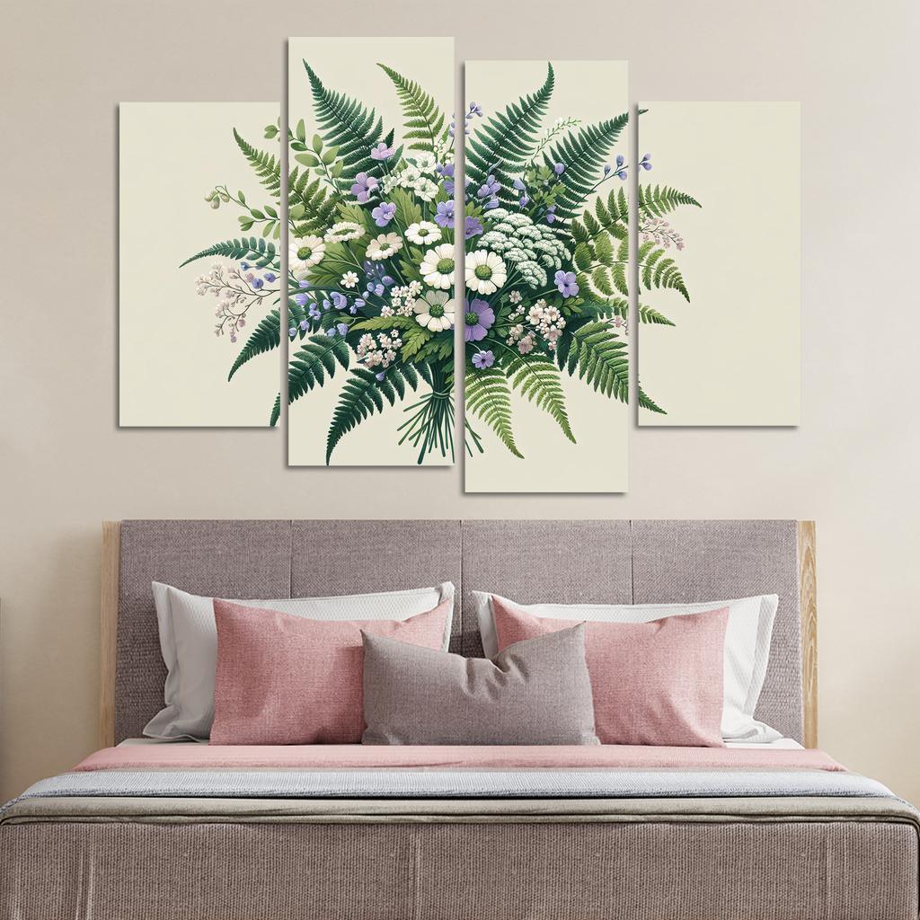 Enchanted Forest Blooms A Woodland Bouquet 4 Piece HD Canvas Wall Art-Original Frame