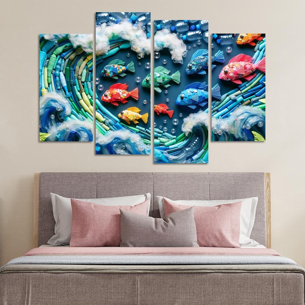 Plastic Ocean Art for Ocean Conservation 4 Piece HD Canvas Wall Art-Original Frame