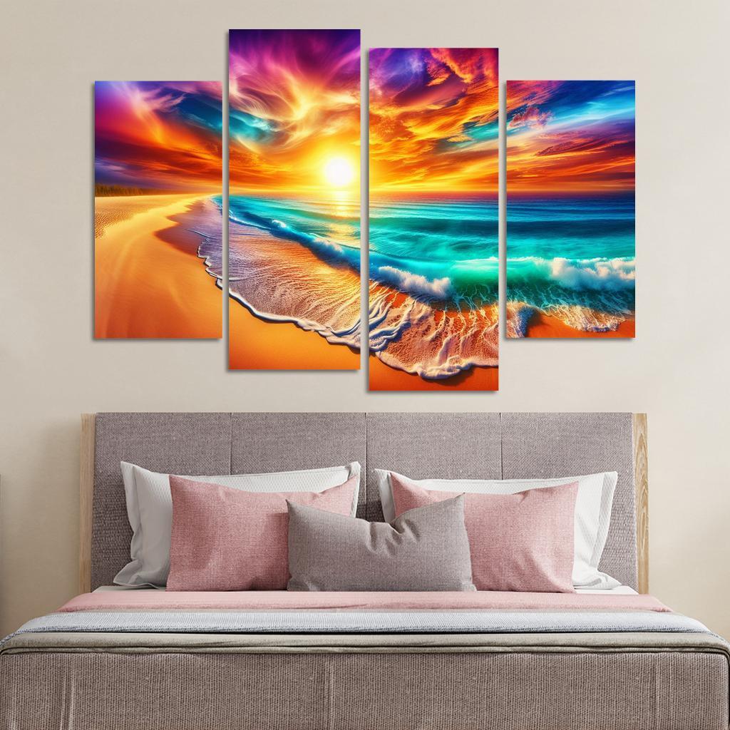 Golden Horizon Beach Modern Paintings Frame