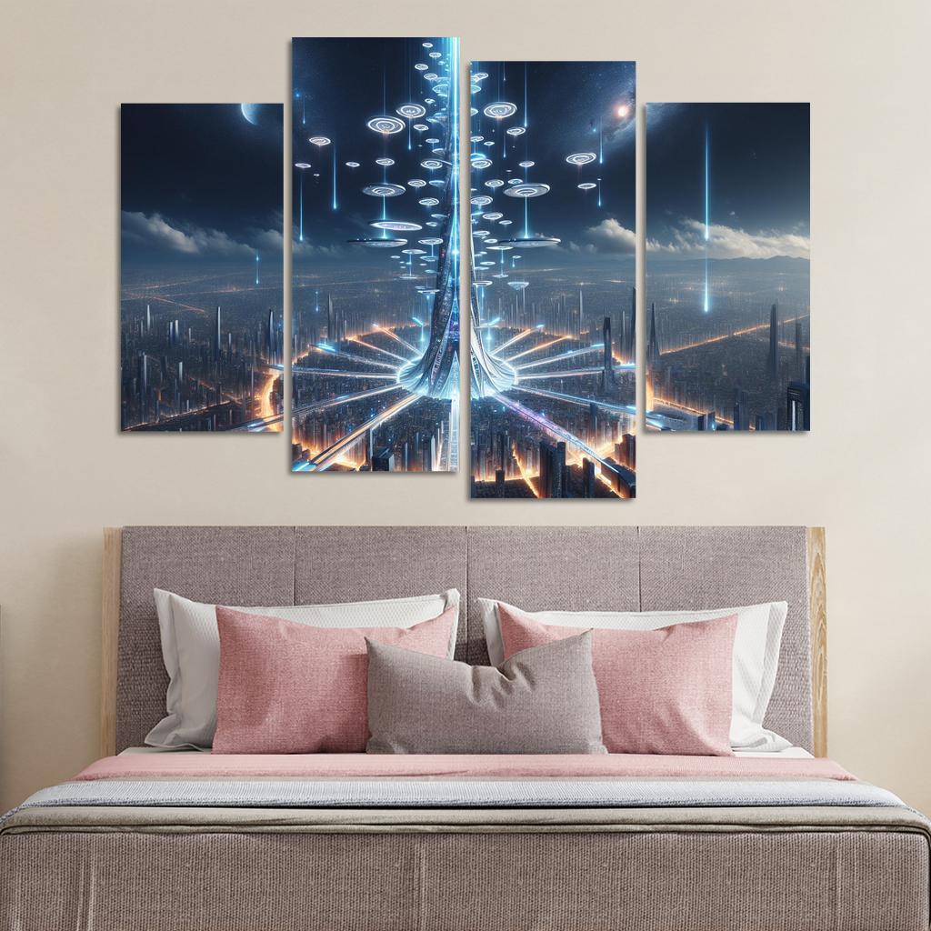The Technomancer's Spire 4 Piece HD Canvas Wall Art-Original Frame