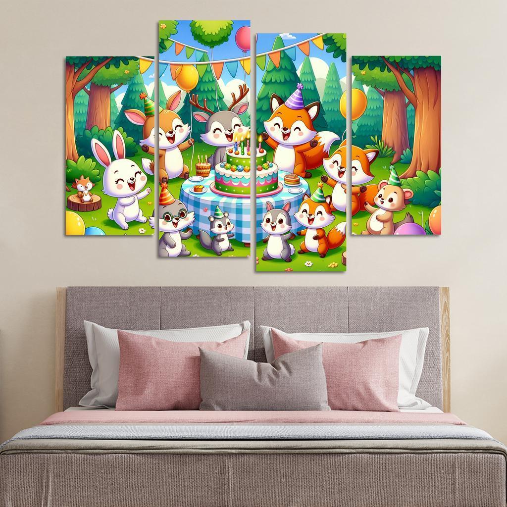Whimsical Woodland Party 4 Piece HD Canvas Wall Art-Original Frame