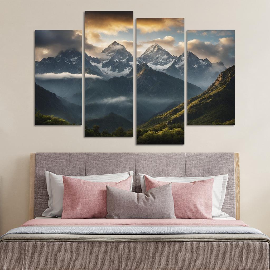 The Ethereal Serenity Of Cloudy Mountain Peaks Multi-panel Paintings