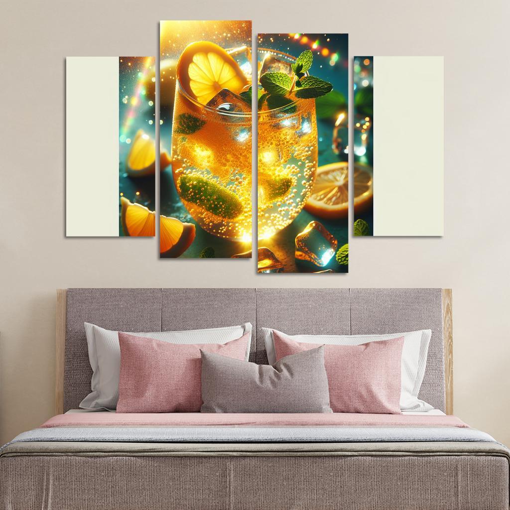 Golden Turmeric Ginger Lemonade 4 Piece HD Canvas Wall Art-Original Frame