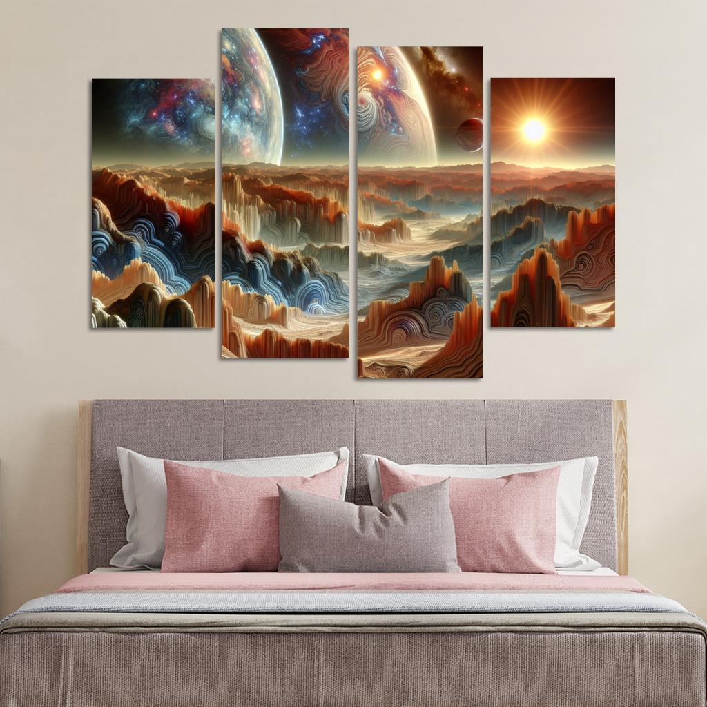 The Exploration of Exoplanets 4 Piece HD Canvas Wall Art-Original Frame